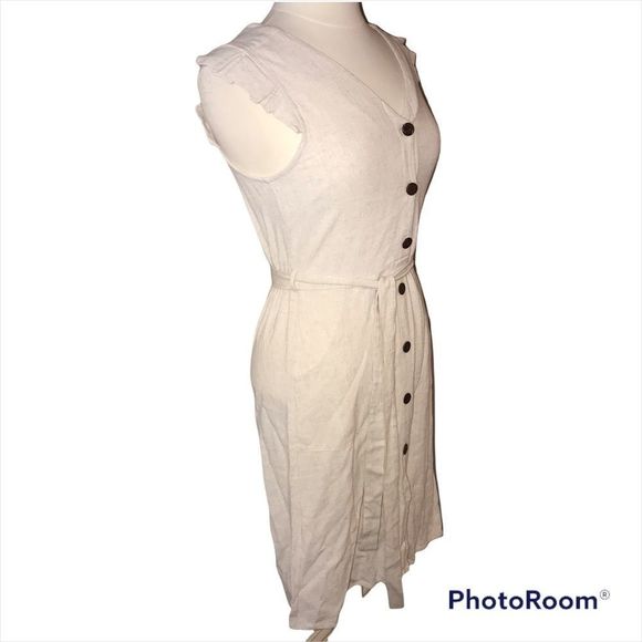 🆕 MONTEAU Flutter Cap Sleeve Linen Blend Button Front Dress size M Medium - Picture 4 of 5